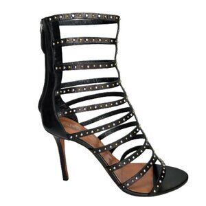 ALAÏA Studded Caged Leather T-Strap Pumps